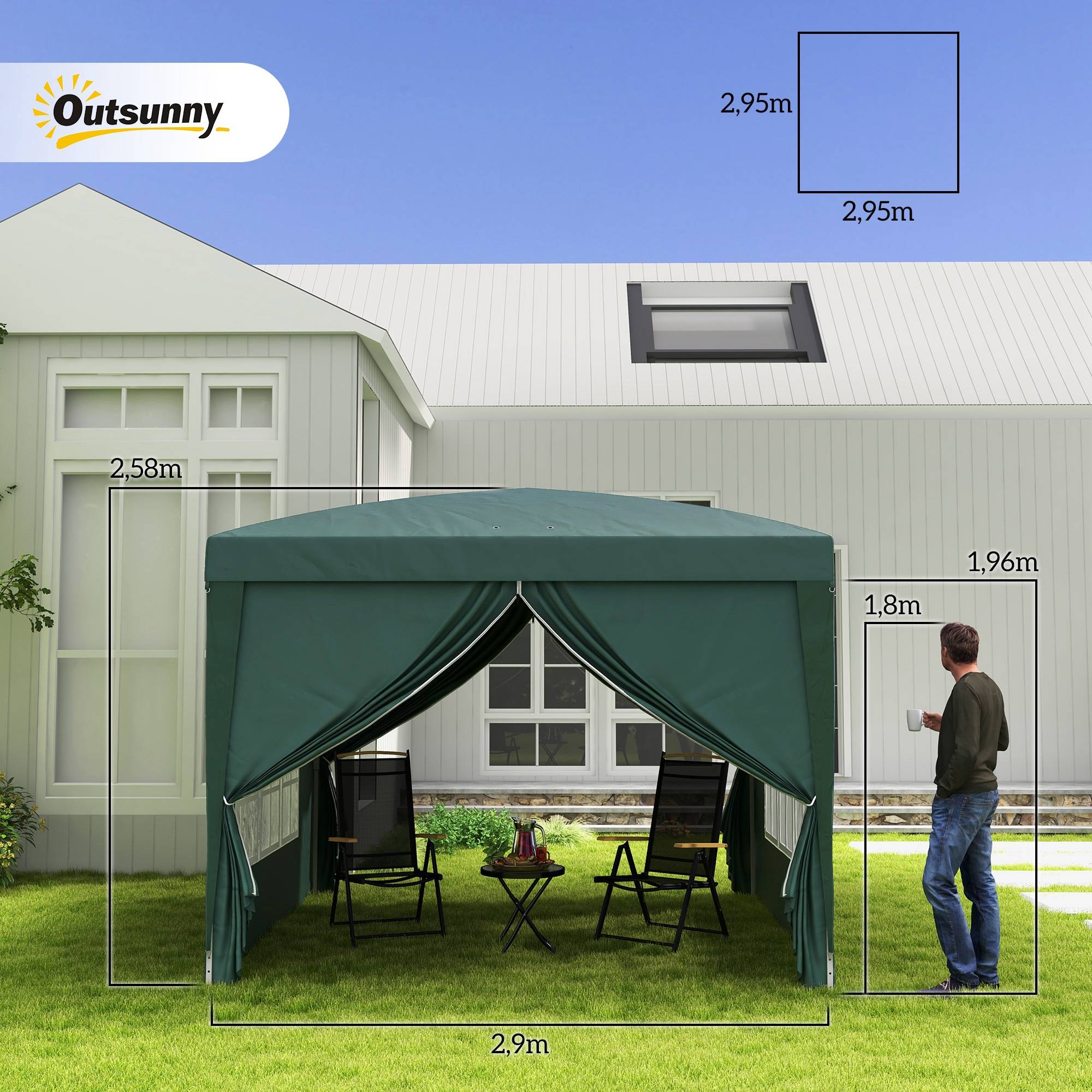 Tonnelle pliante polyester réception fêtes protection UV 3x3 vert - ComfortXL Outdoor Living - Image 5