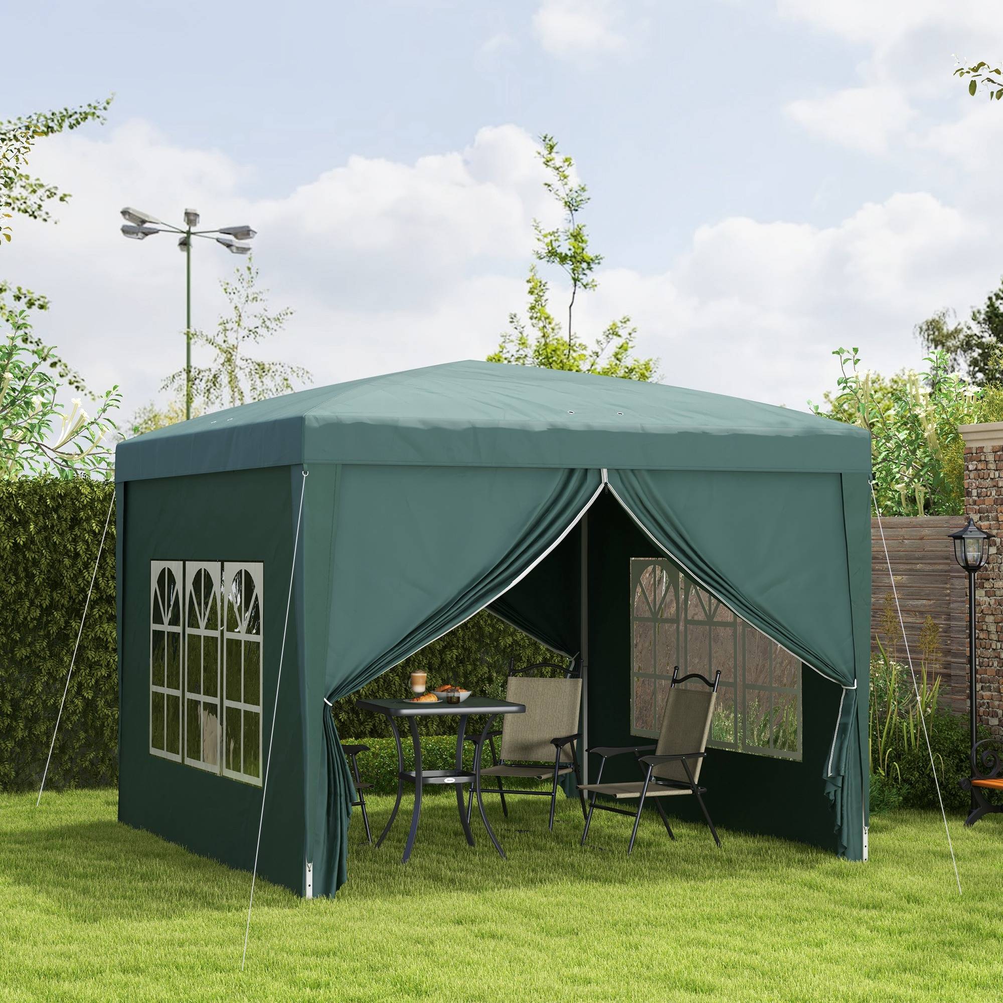 Tonnelle pliante polyester réception fêtes protection UV 3x3 vert - ComfortXL Outdoor Living - Image 4