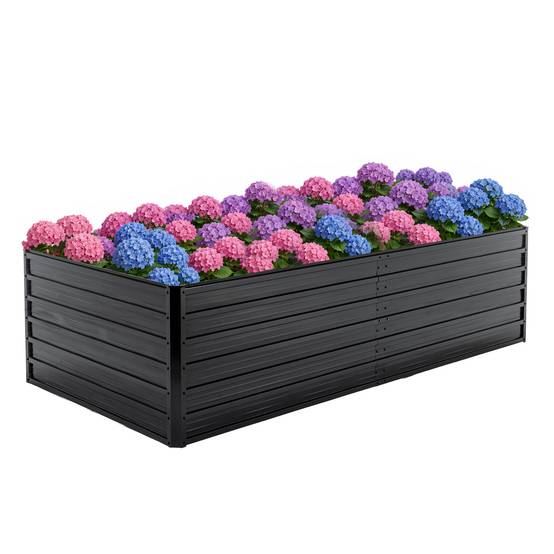 Carré potager surélevé métal pour jardin extérieur fond ouvert 219x112x64cm noir - ComfortXL Outdoor Living - Image 8