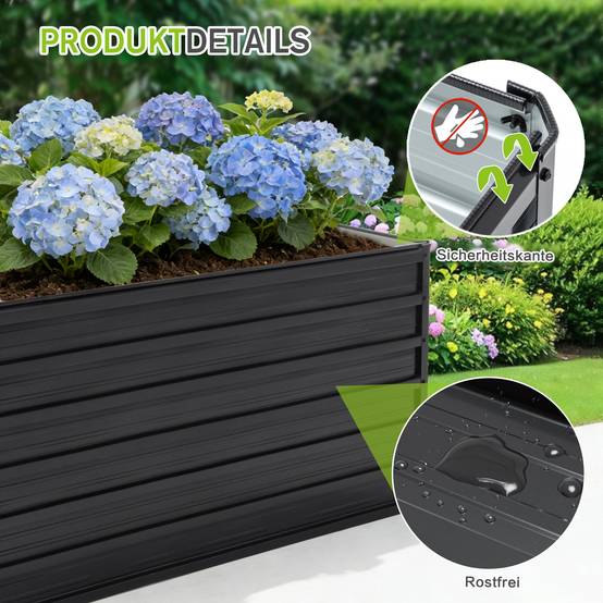 Carré potager surélevé métal pour jardin extérieur fond ouvert 219x112x64cm noir - ComfortXL Outdoor Living - Image 5