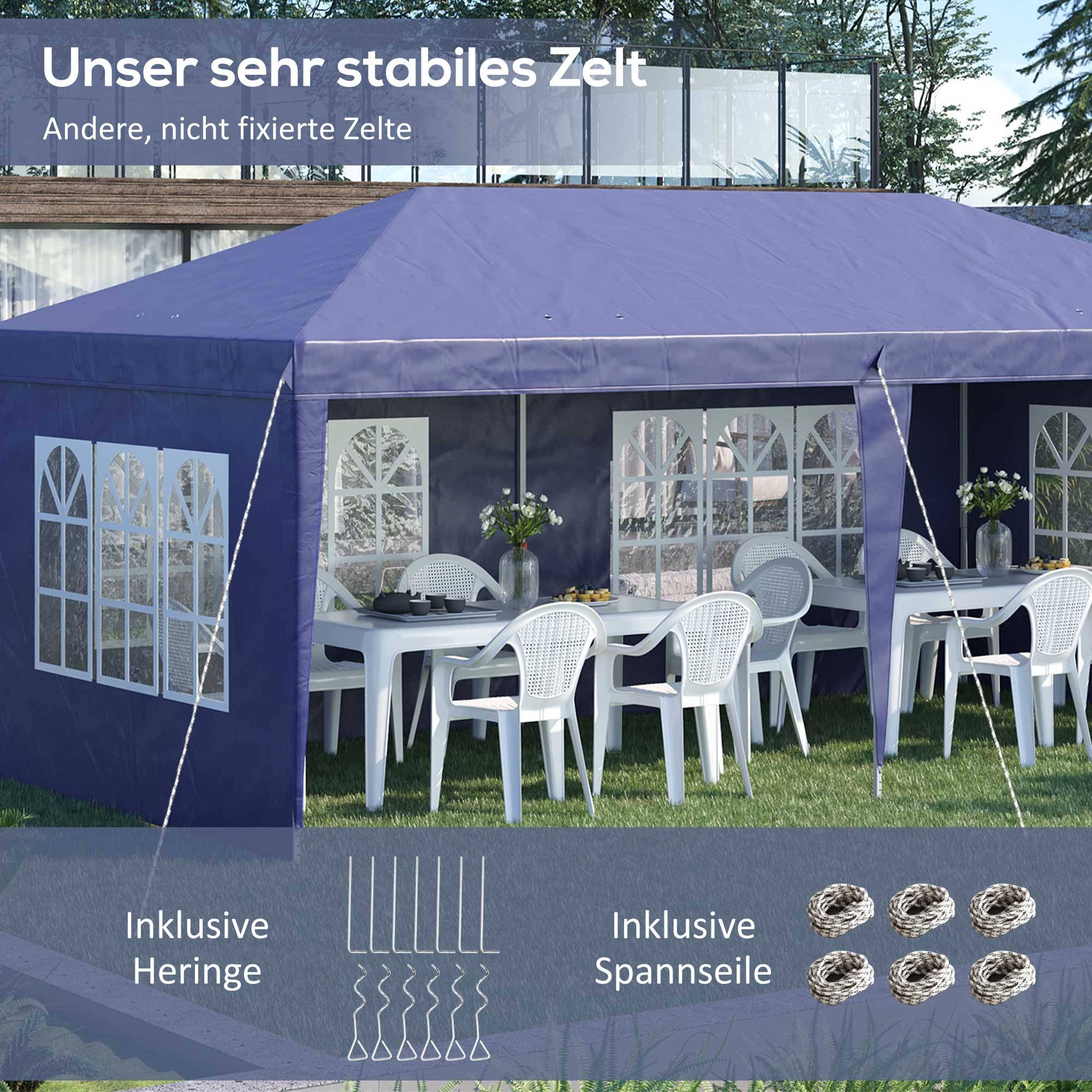 Tente de réception acier polyester pour grands événements abri étanche 6x3m bleu - ComfortXL Outdoor Living - Image 7