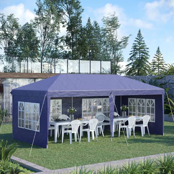 Tente de réception acier polyester pour grands événements abri étanche 6x3m bleu - ComfortXL Outdoor Living - Image 4