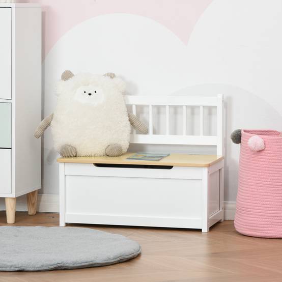 Banc coffre blanc avec dossier et couvercle amorti charge 40 kg rangement jouets 60 × 30 × 50 cm salle de jeu - Image 4