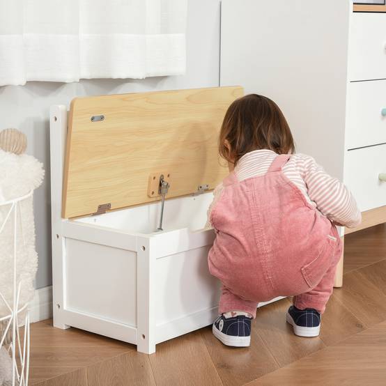 Banc coffre blanc avec dossier et couvercle amorti charge 40 kg rangement jouets 60 × 30 × 50 cm salle de jeu - Image 9