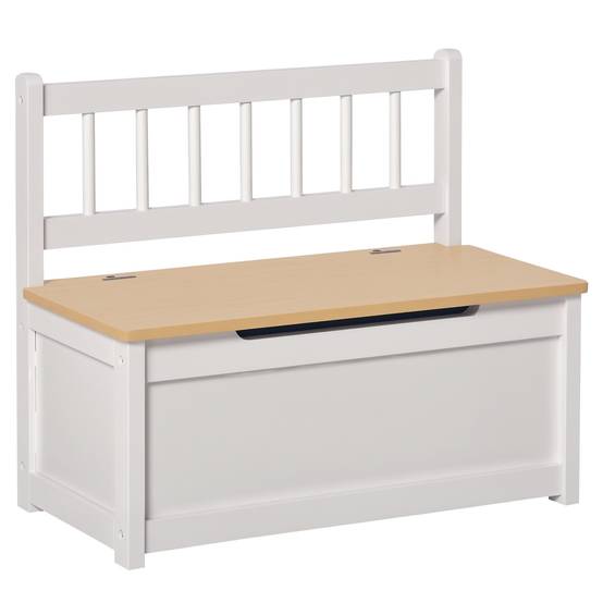 Banc coffre blanc avec dossier et couvercle amorti charge 40 kg rangement jouets 60 × 30 × 50 cm salle de jeu - Image 1