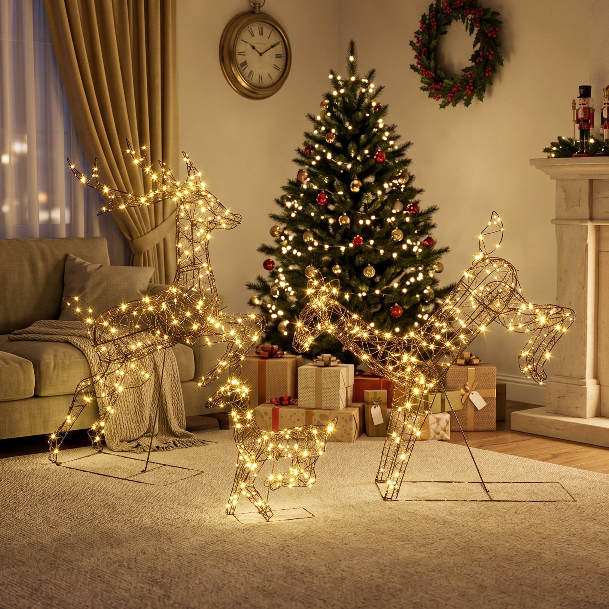 ComfortXL - Famille de rennes lumineux de Noël métal rotin synthétique marron 3 pièces 200 LED 8 modes extérieur abrité - Image 8
