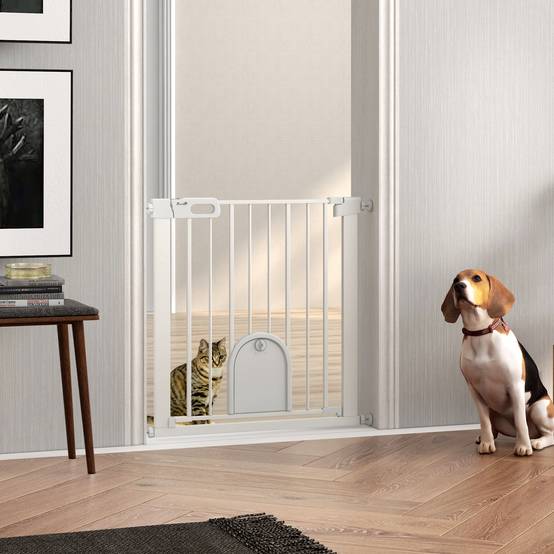Sans Marque - Barrière réglable pour animaux, avec petite porte, métal et plastique, blanc - Image 4