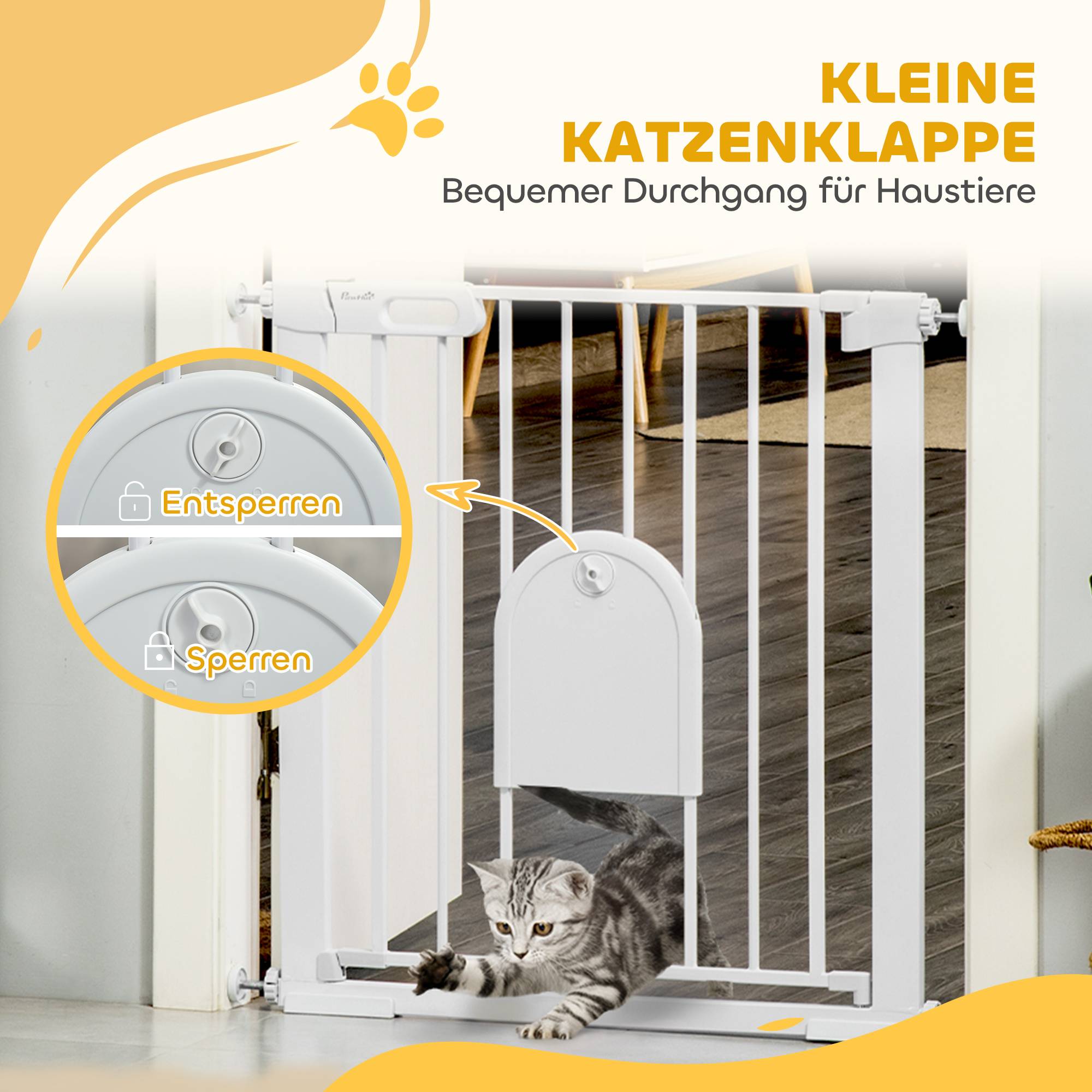 Sans Marque - Barrière réglable pour animaux, avec petite porte, métal et plastique, blanc - Image 8