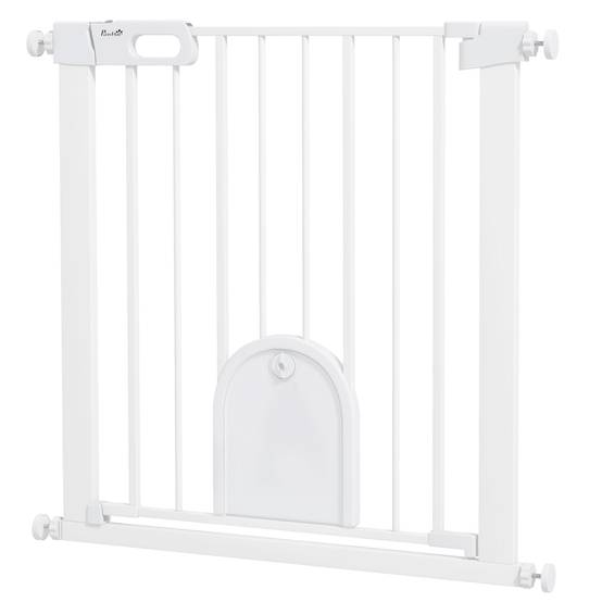 Sans Marque - Barrière réglable pour animaux, avec petite porte, métal et plastique, blanc - Image 2