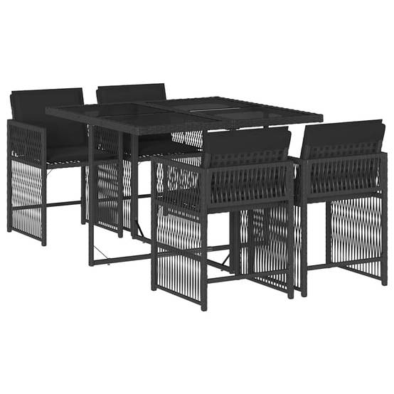 Ensemble à manger de jardin coussins 5 pcs | Mobilier d'extérieur Noir Résine tressée Maison Chic - Image 1