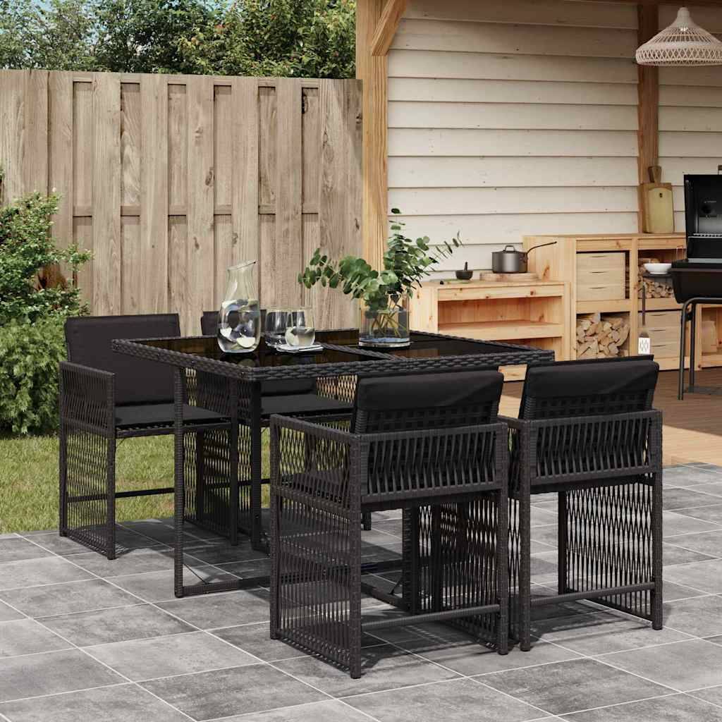 Ensemble à manger de jardin coussins 5 pcs | Mobilier d'extérieur Noir Résine tressée Maison Chic - Image 2