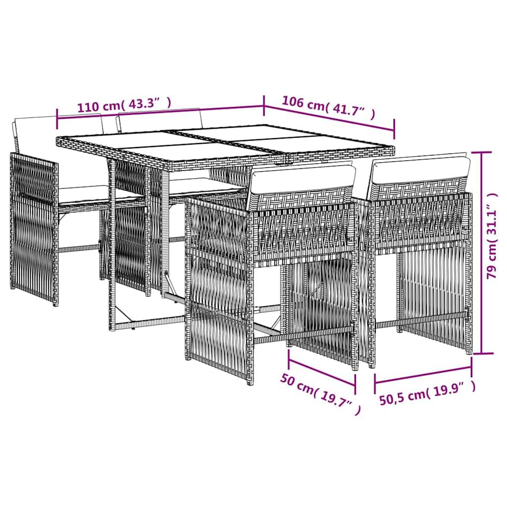 Ensemble à manger de jardin coussins 5 pcs | Mobilier d'extérieur Noir Résine tressée Maison Chic - Image 6