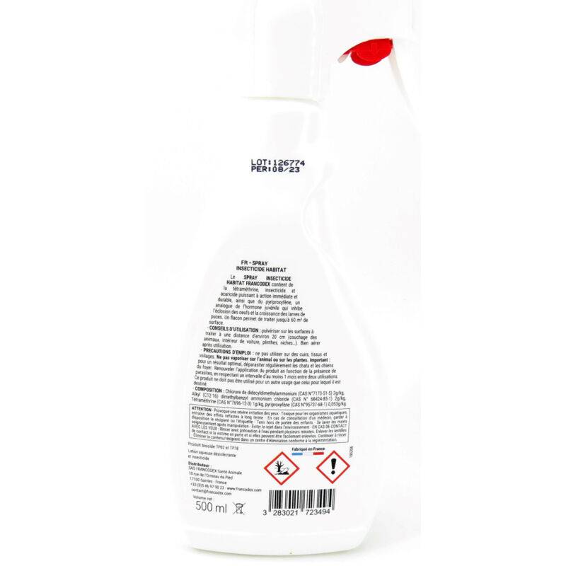 Francodex - Spray insecticide habitat flacon 500 ml traitement antiparasitaire de l'environnement - FRANCODEX - Image 2