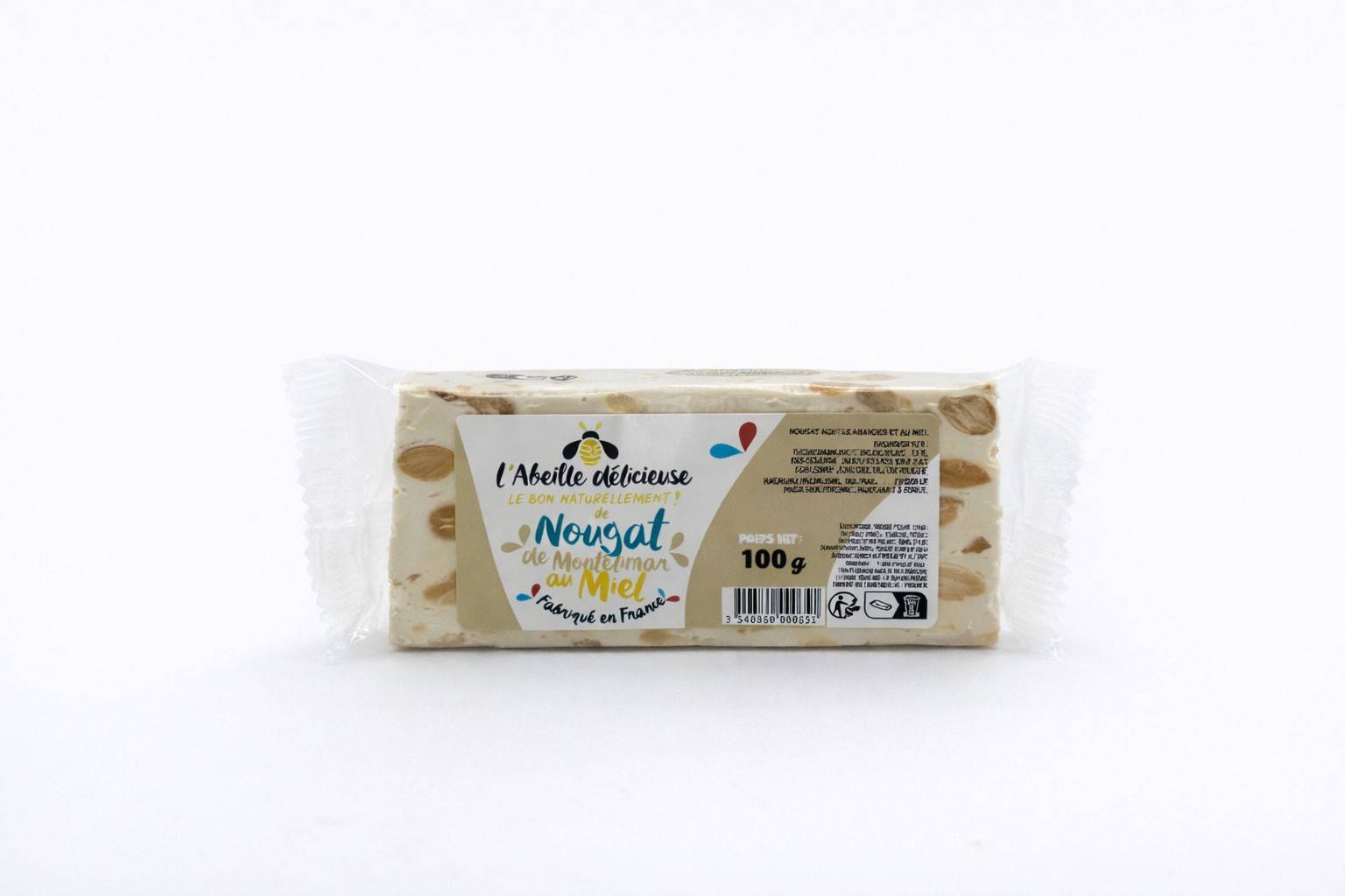 L'Abeille Délicieuse - Nougat amandes miel barre 100 g - L'Abeille Délicieuse - Image 1