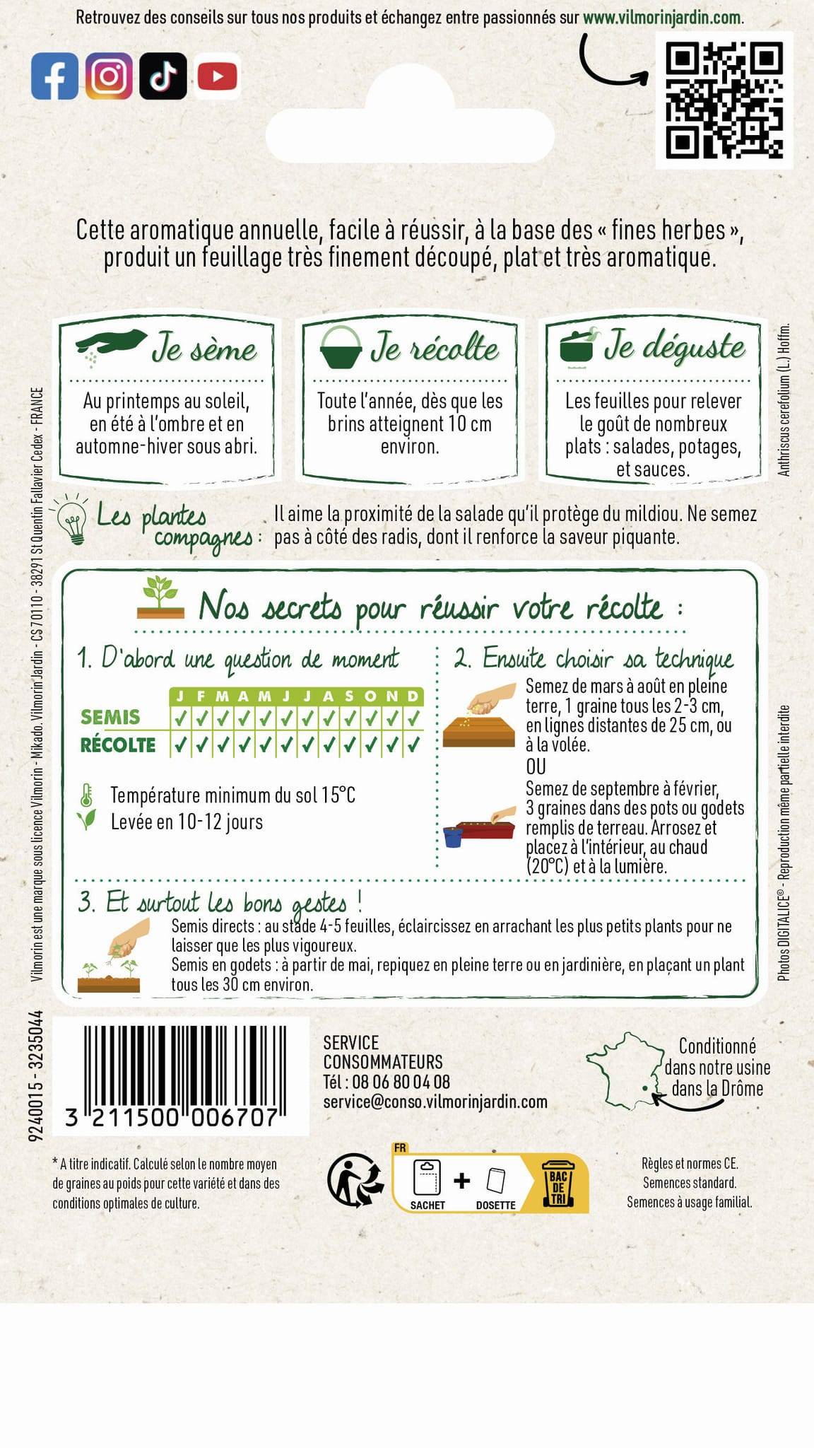 Vilmorin - Cerfeuil commun série 1 sachet graines 2,5 g - Vilmorin - Image 4