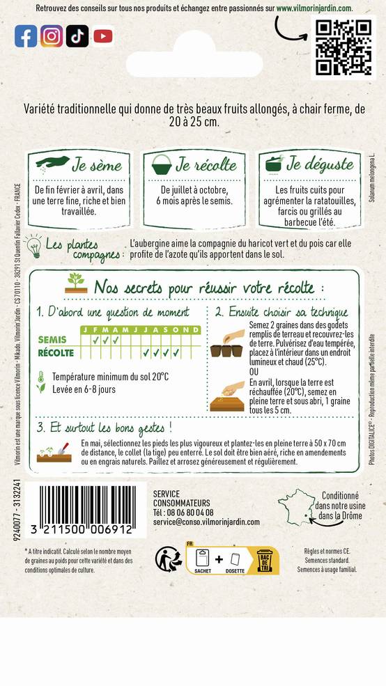 Vilmorin - Aubergine de Barbentane série 1 sachet graines 1,5 g - Vilmorin - Image 2
