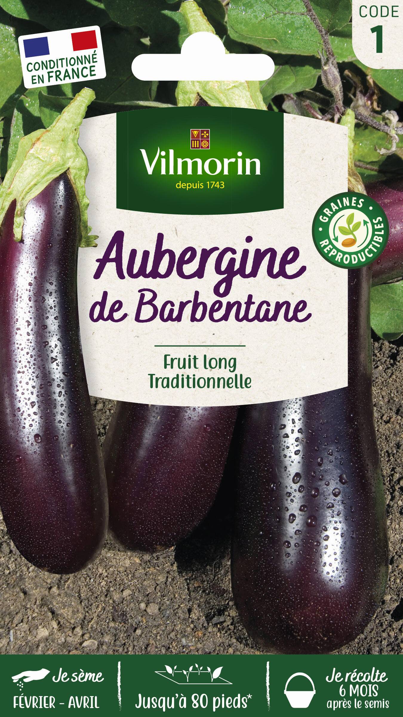 Vilmorin - Aubergine de Barbentane série 1 sachet graines 1,5 g - Vilmorin - Image 1