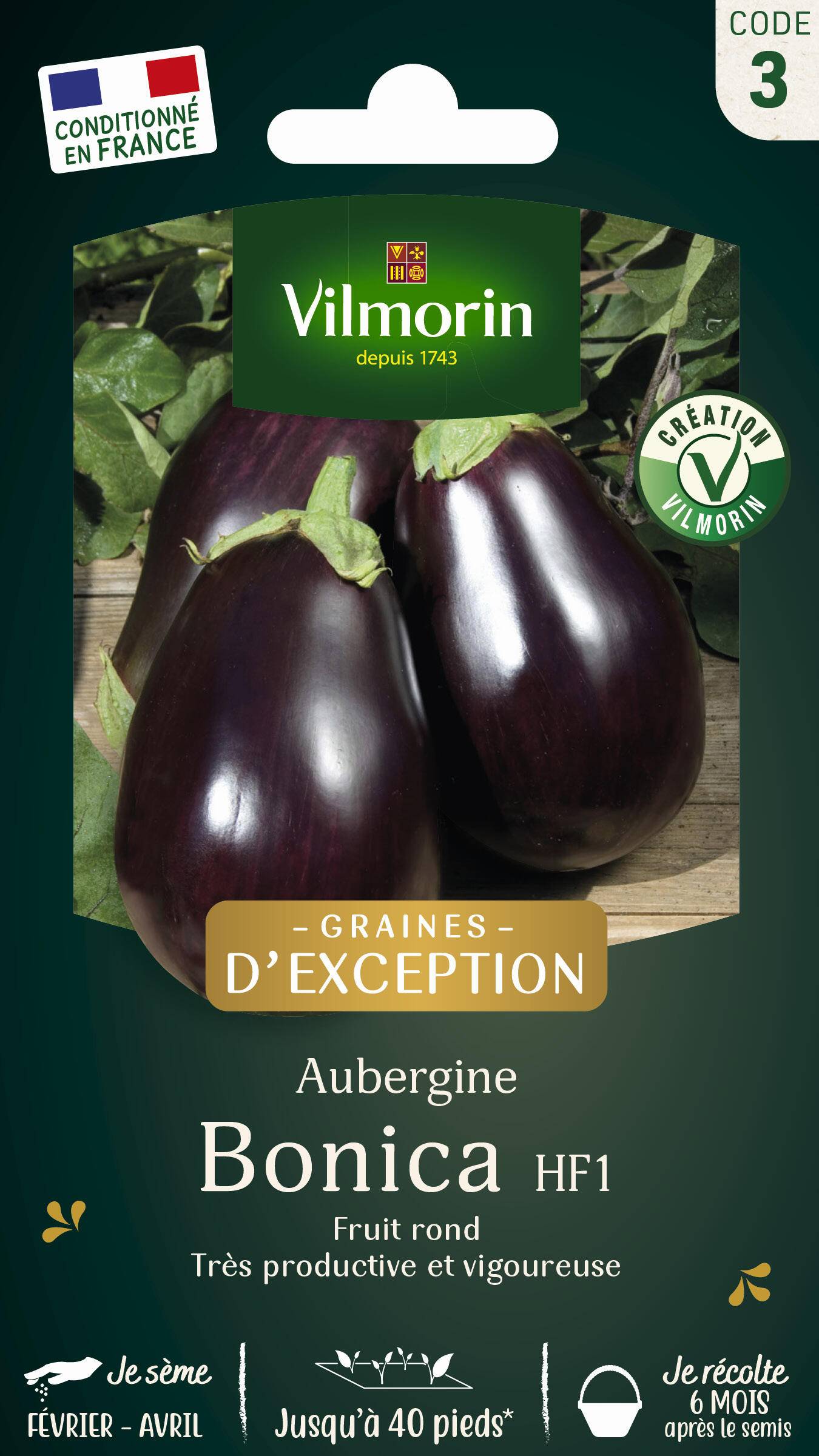 Vilmorin - Aubergine Bonica hf1 série 3 sachet graines 0,4 g - Vilmorin - Image 1