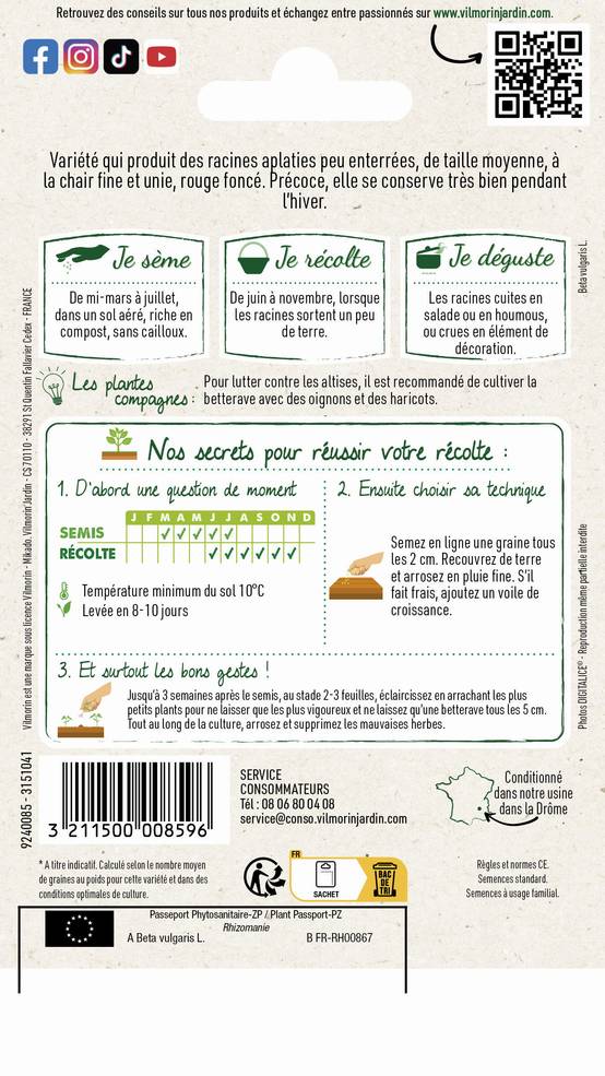 Vilmorin - Betterave potagère d'Egypte série 1 sachet graines 4 g - Vilmorin - Image 3