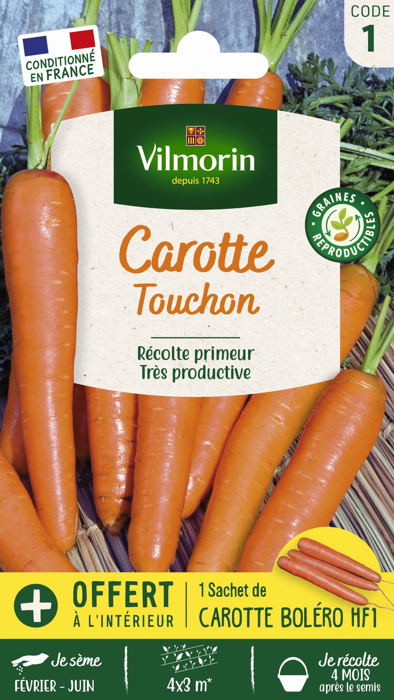 Vilmorin - Carotte Touchon + échantillon carotte boléro série 1 sachet graines 4 g - Vilmorin - Image 1