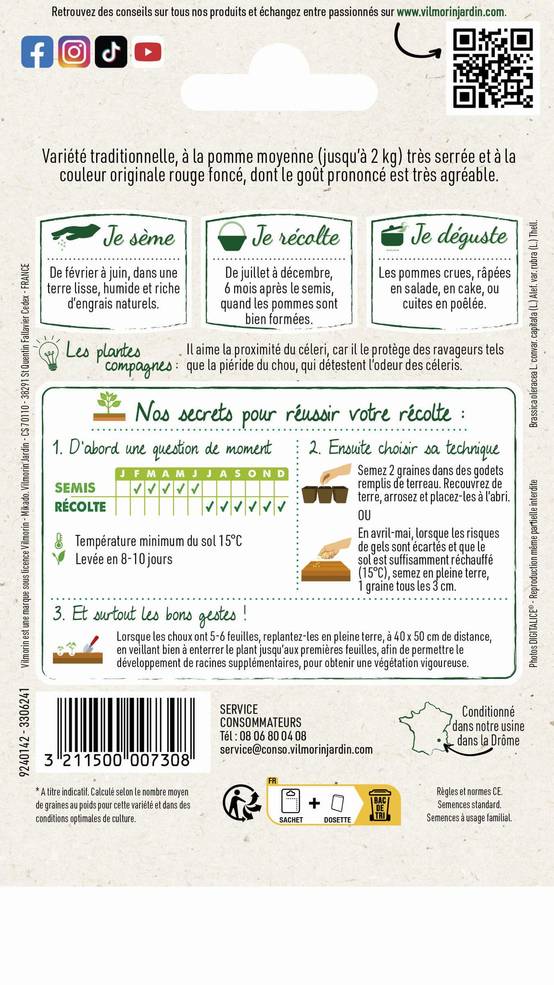 Vilmorin - Chou rouge tête noire 3 série 1 sachet graines 2 g - Vilmorin - Image 4