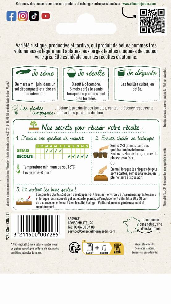 Vilmorin - Chou de Milan gros des vertus série 1 sachet graines 2 g - Vilmorin - Image 4