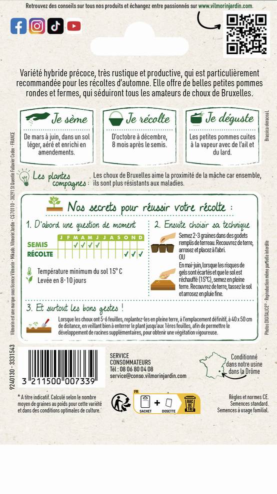 Vilmorin - Sachet de graines de Chou de bruxelles Jade Cross HF1 - Série 3 - 0,8 g - VILMORIN - Image 2