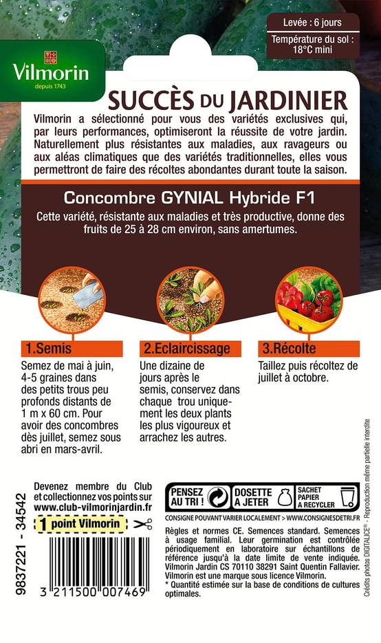 Vilmorin - Concombre Gynial HF1 serie 3 sachet graines 1 g - Vilmorin - Image 3