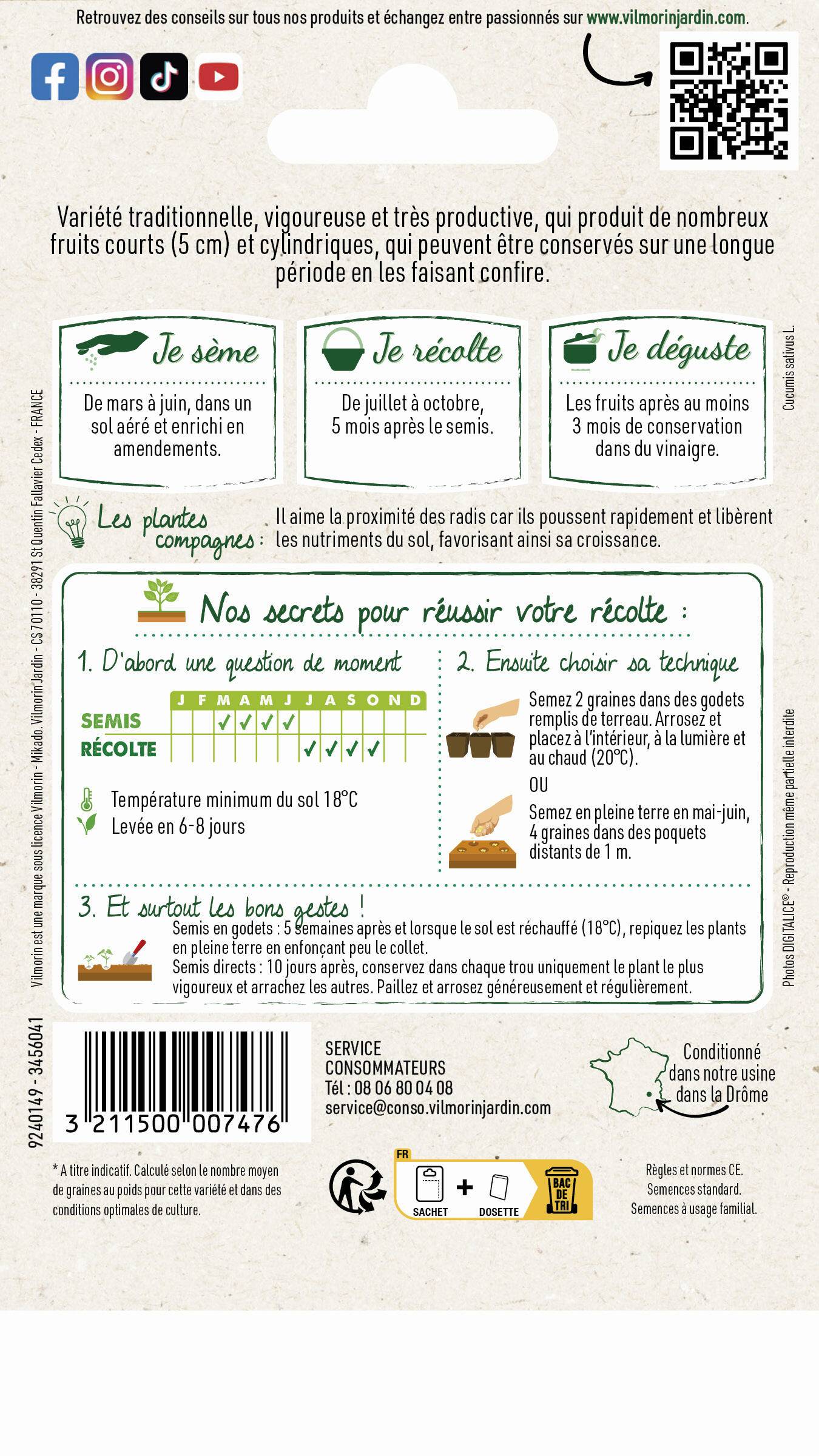 Vilmorin - Cornichon vert petit de Paris série 1 sachet graines 3 g - Vilmorin - Image 4