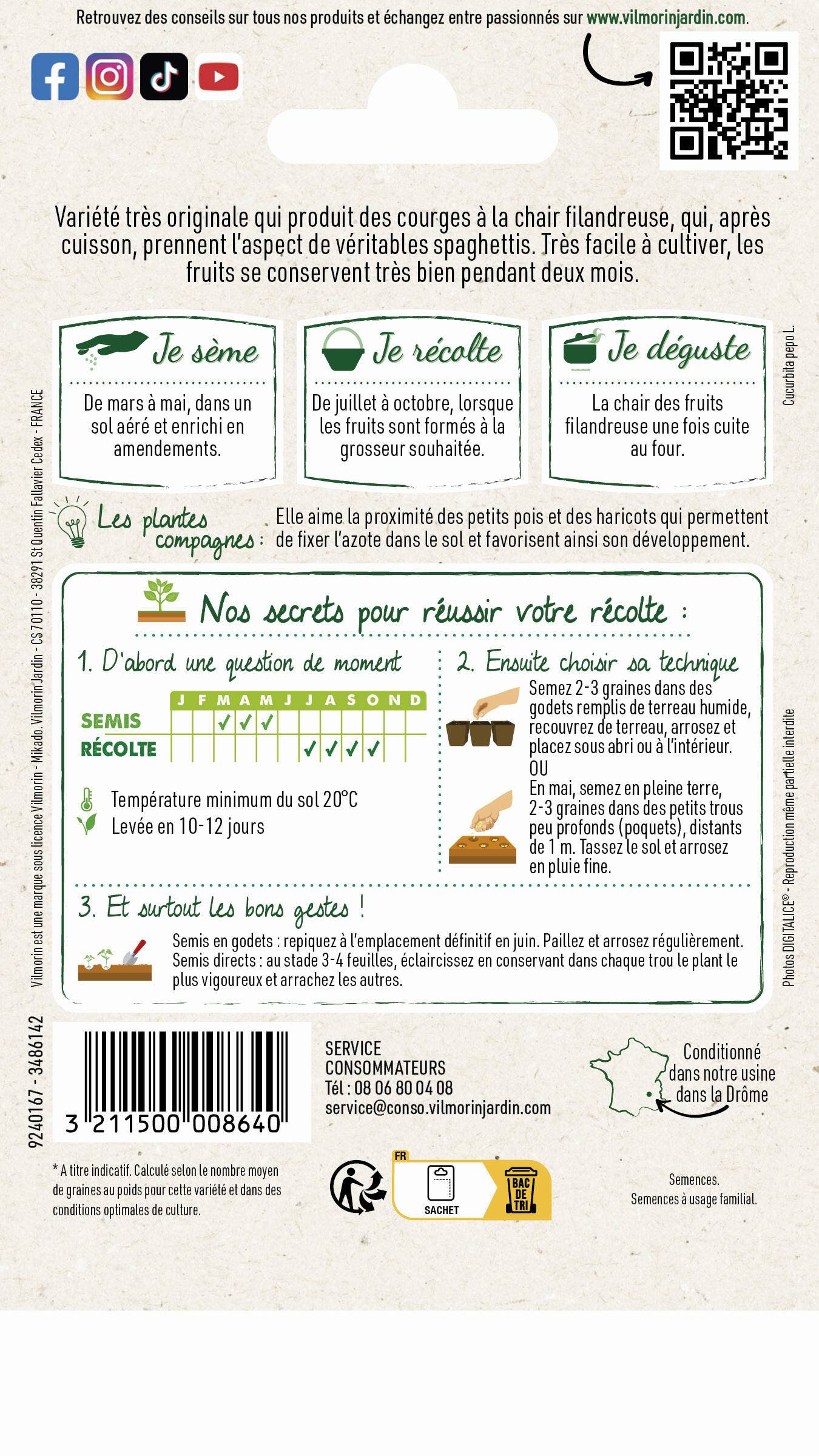 Vilmorin - Courgette vegetable spaghetti série 2 sachet graines 3 g - Vilmorin - Image 3
