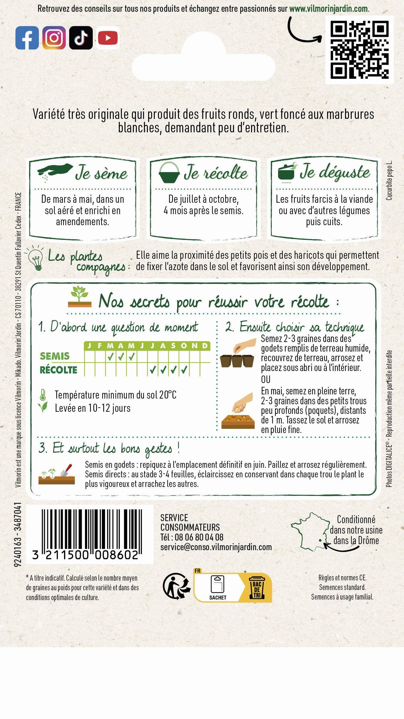 Vilmorin - Courgette de Nice a fruit rond série 1 sachet graines 5 g - Vilmorin - Image 3