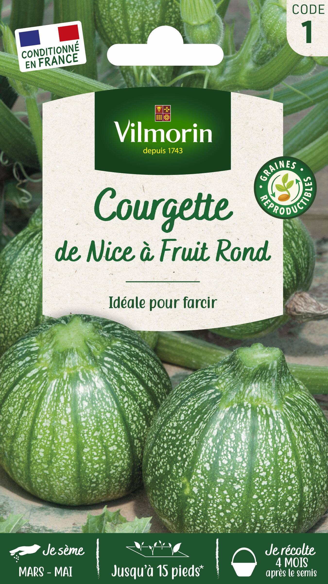 Vilmorin - Courgette de Nice a fruit rond série 1 sachet graines 5 g - Vilmorin - Image 1