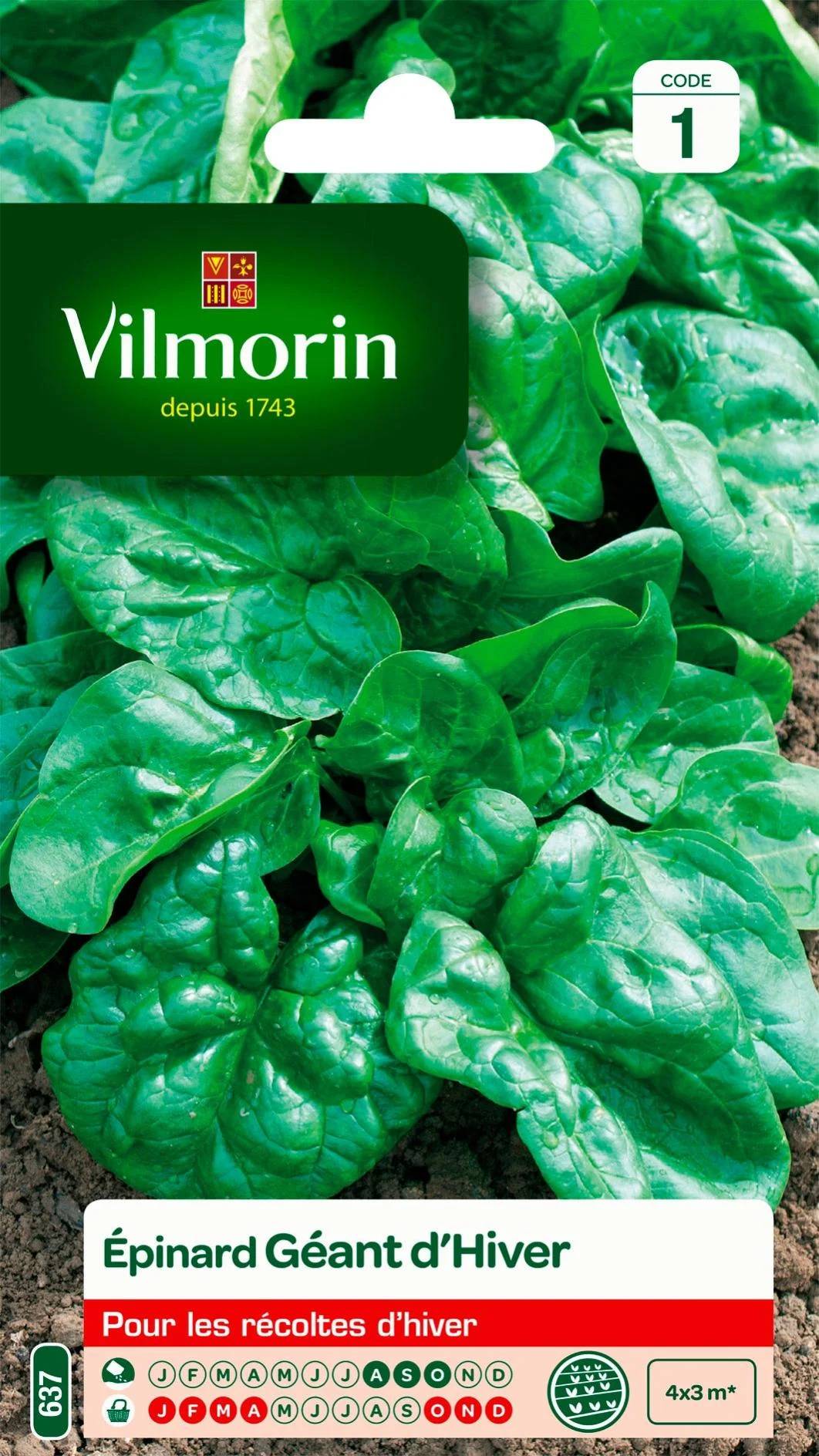 Vilmorin - Epinard géant d'hiver série 1 sachet graines 15 g - Vilmorin - Image 1