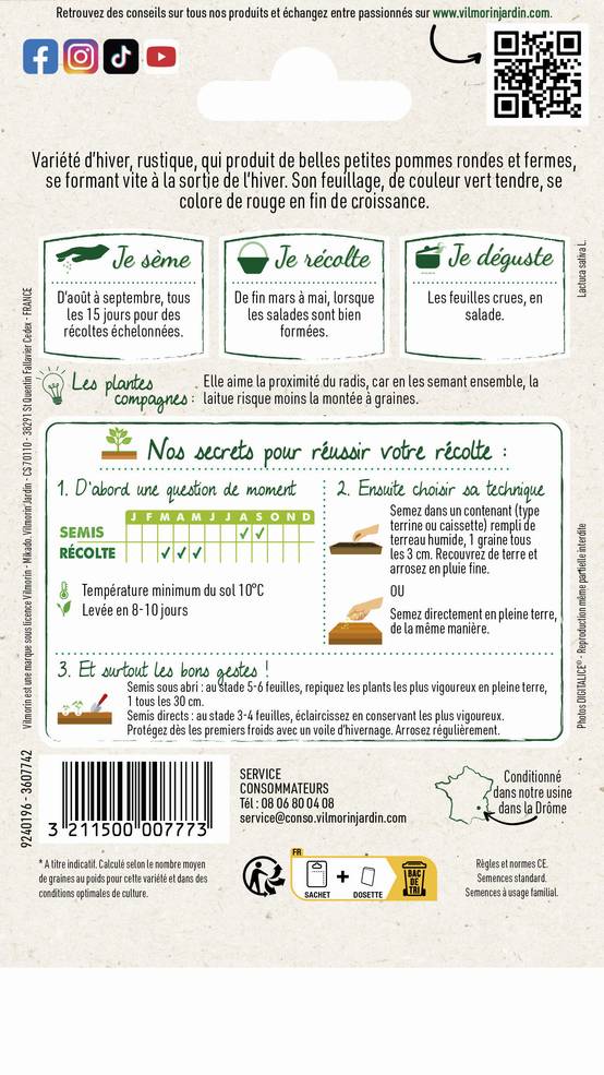 Vilmorin - Laitue d'hiver rougette de Montpellier graines noires série 2 sachet graines 4 g - Vilmorin - Image 2