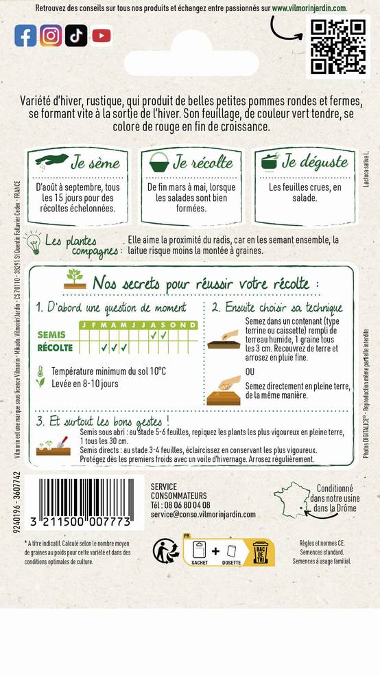 Vilmorin - Laitue d'hiver rougette de Montpellier graines noires série 2 sachet graines 4 g - Vilmorin - Image 2