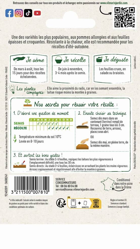 Vilmorin - Laitue romaine blonde maraichère série 1 sachet graines 4 g - Vilmorin - Image 4