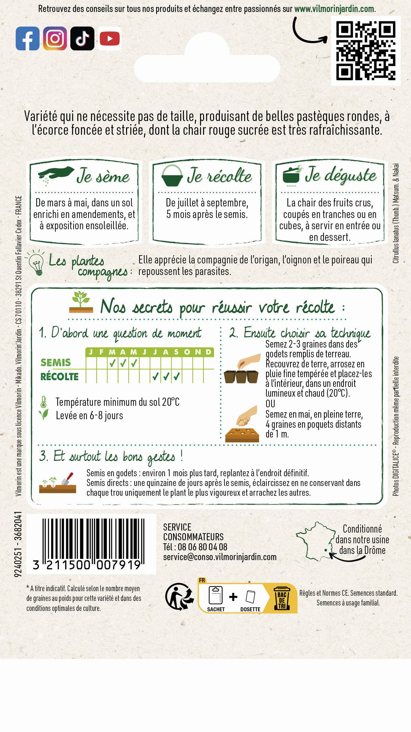 Vilmorin - Pastèque Sugar Baby série 1 sachet graines 3 g - Vilmorin - Image 4