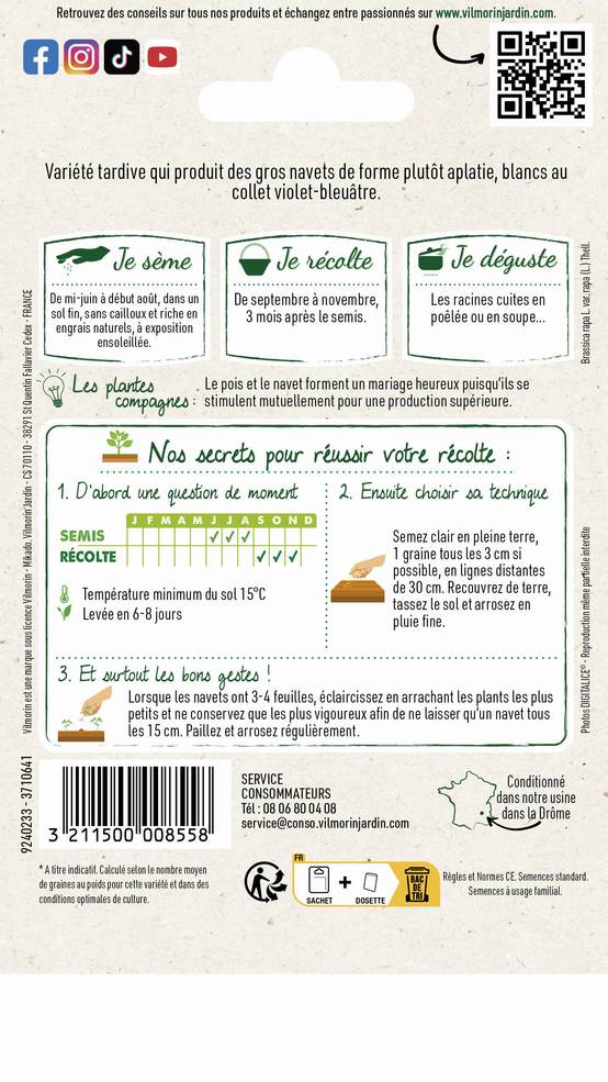 Vilmorin - Navet légume rave d'Auvergne tardif série 1 sachet graines 6 g - Vilmorin - Image 3