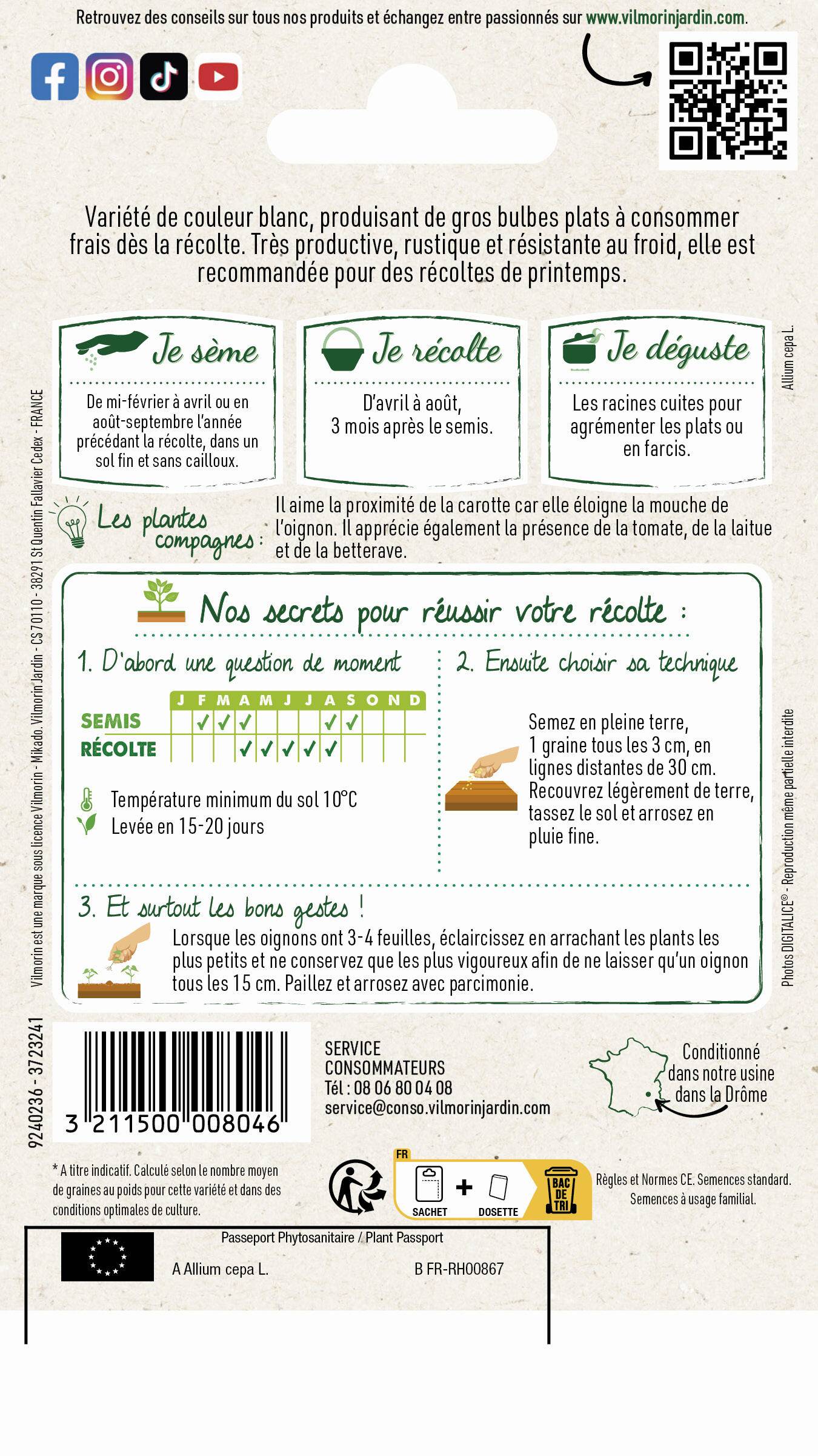 Vilmorin - Oignon blanc de Paris série 1 sachet graines 3 g - Vilmorin - Image 3