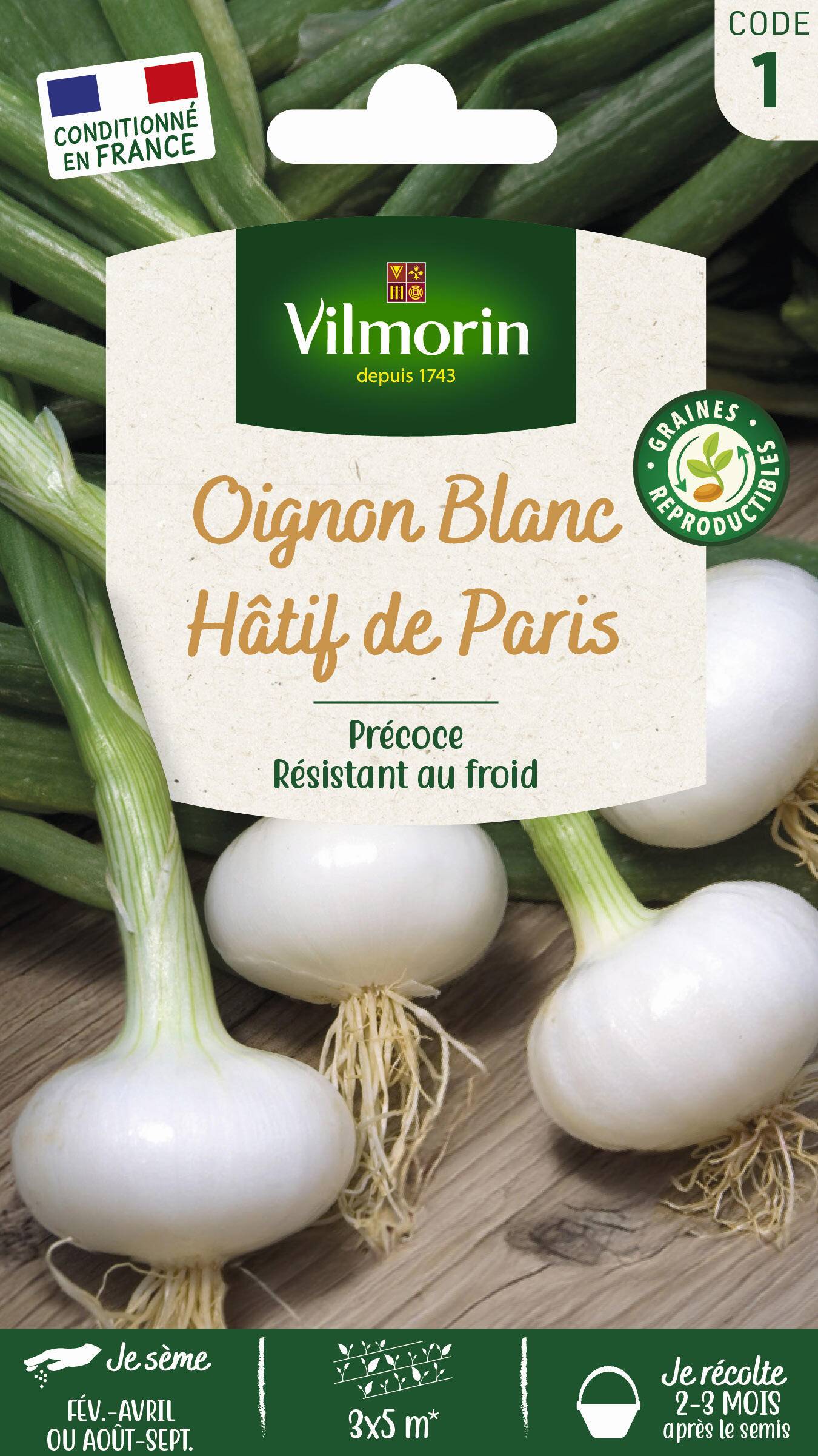 Vilmorin - Oignon blanc de Paris série 1 sachet graines 3 g - Vilmorin