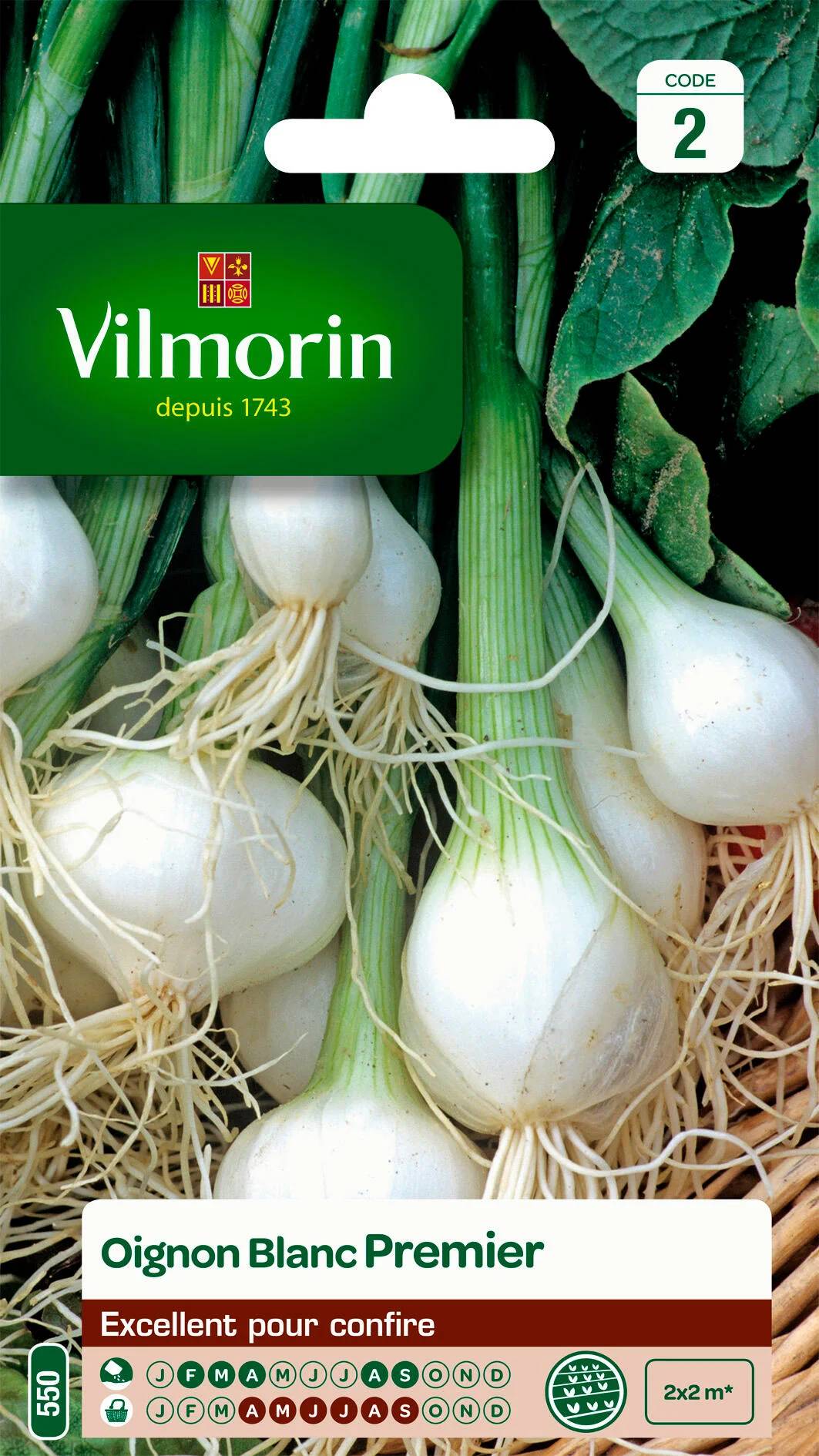 Vilmorin - Oignon blanc premier série 2 sachet graines 3 g - Vilmorin