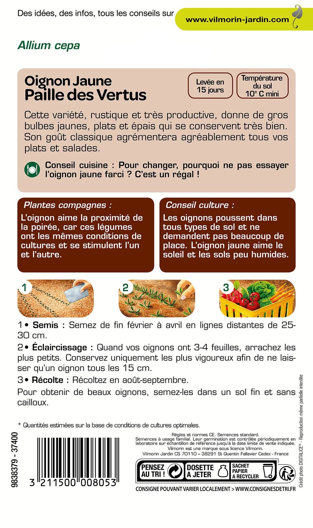 Vilmorin - Oignon jaune paille des vertus série 1 sachet graines 3 g - Vilmorin - Image 4