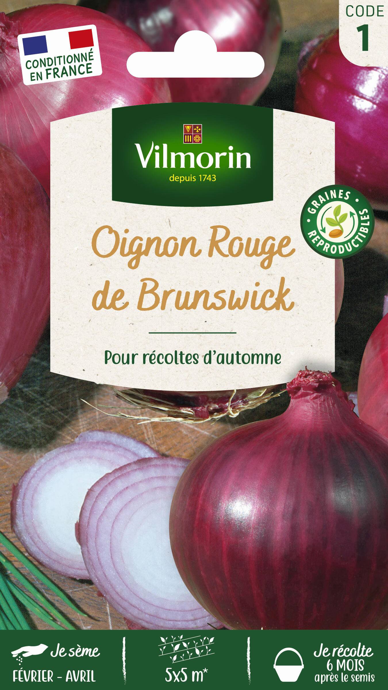 Vilmorin - Oignon rouge de Brunswick série 1 sachet graines 5 g - Vilmorin - Image 1