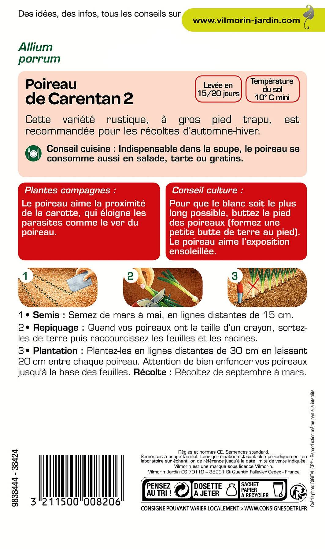 Vilmorin - Poireau de Carentan 2 série 1 sachet graines 4 g - Vilmorin - Image 3