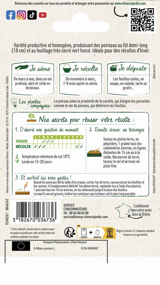 Vilmorin - Poireau Ténor création série 2 sachet graines 4 g - Vilmorin - Image 3
