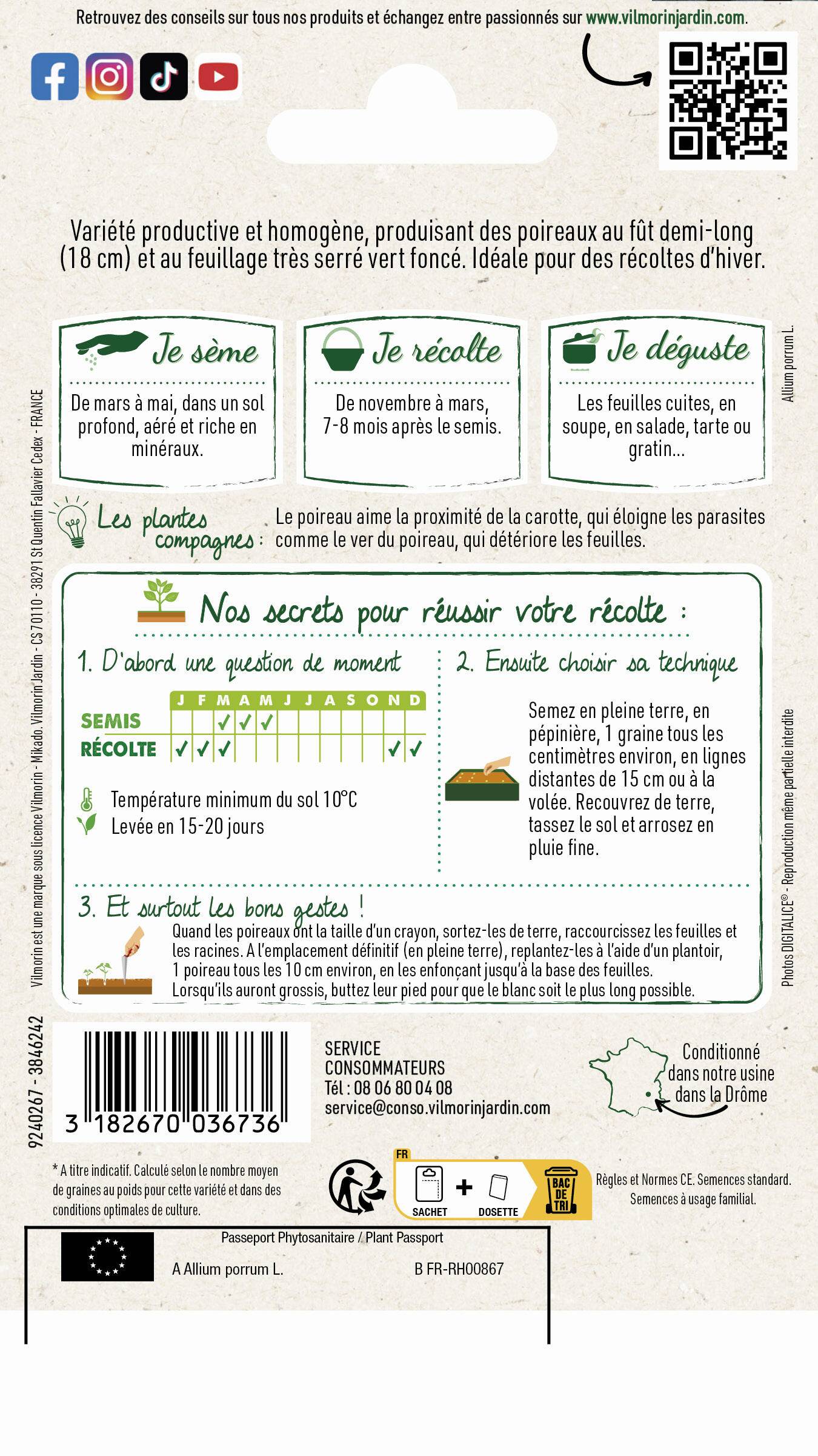 Vilmorin - Poireau Ténor création série 2 sachet graines 4 g - Vilmorin - Image 3
