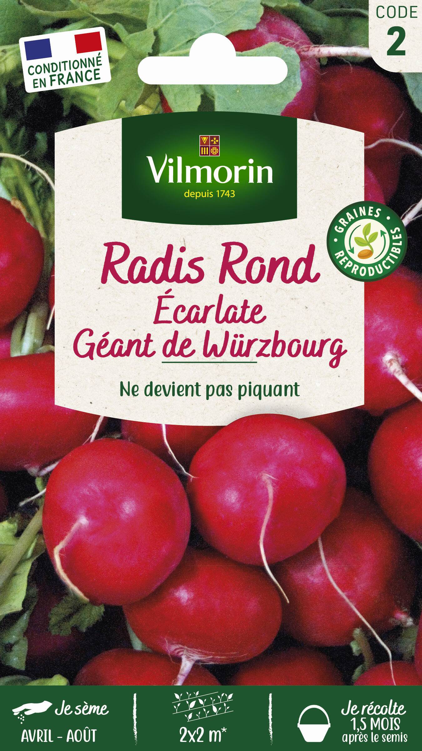 Vilmorin - Radis rond écarlate géant de Wurzbourg série 2 sachet graines 6 g - Vilmorin - Image 2