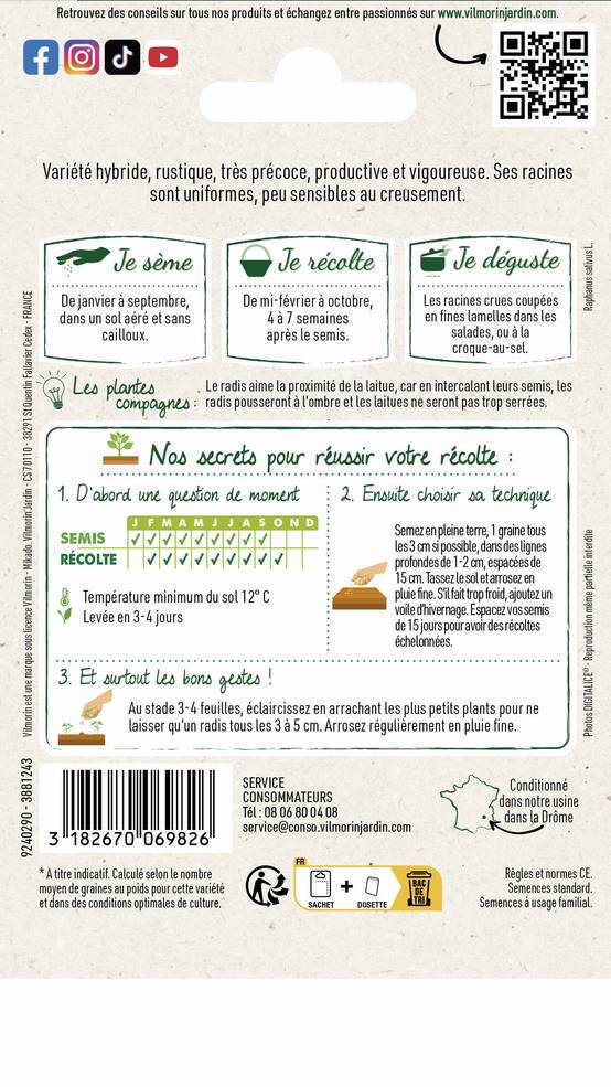 Vilmorin - Radis Tinto hf1 création série 3 sachet graines 6 g - Vilmorin - Image 3