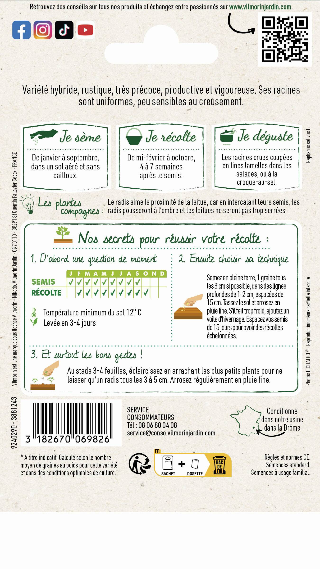Vilmorin - Radis Tinto hf1 création série 3 sachet graines 6 g - Vilmorin - Image 3