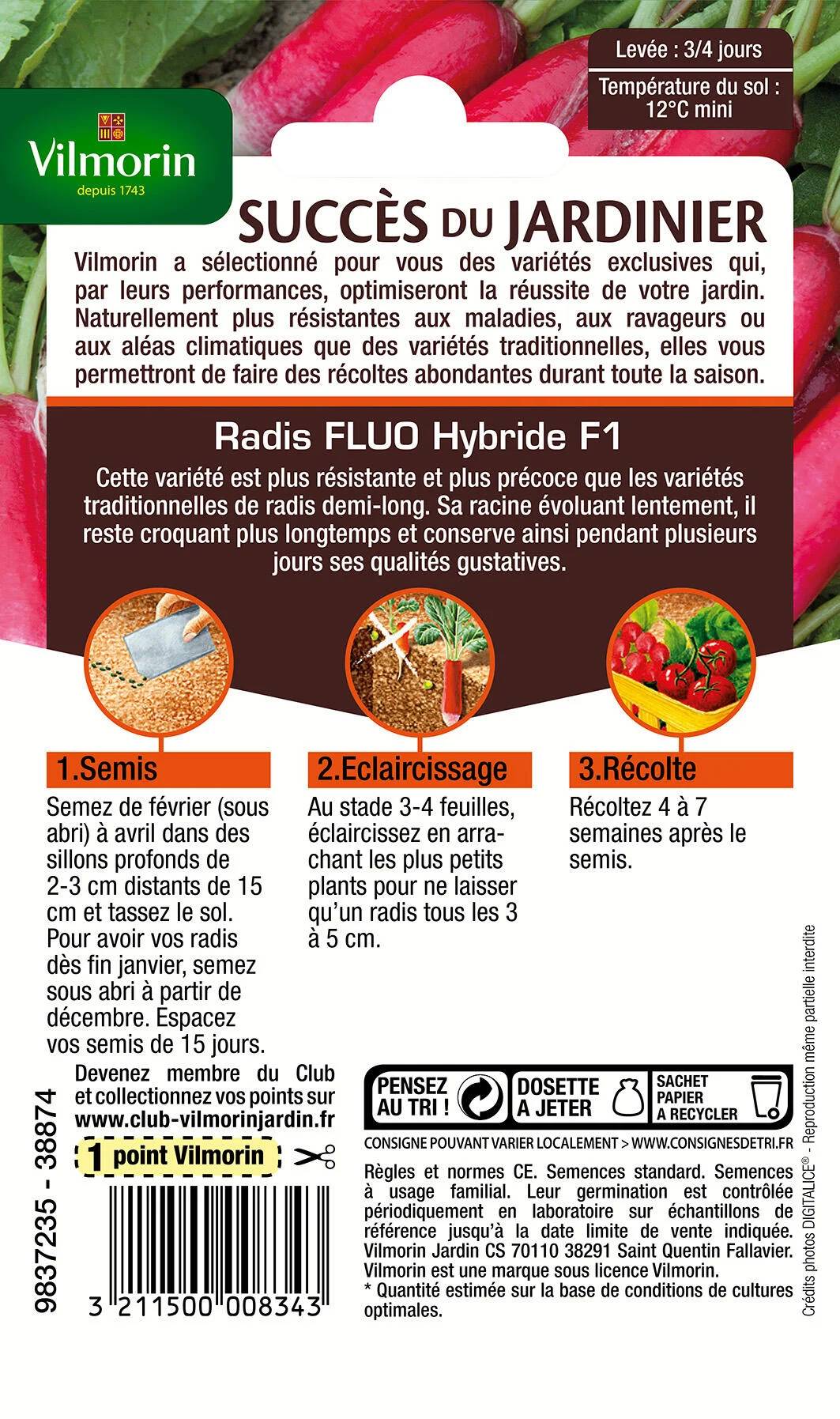 Vilmorin - Radis Fluo hf1 création série 3 sachet graines 6 g - Vilmorin - Image 3